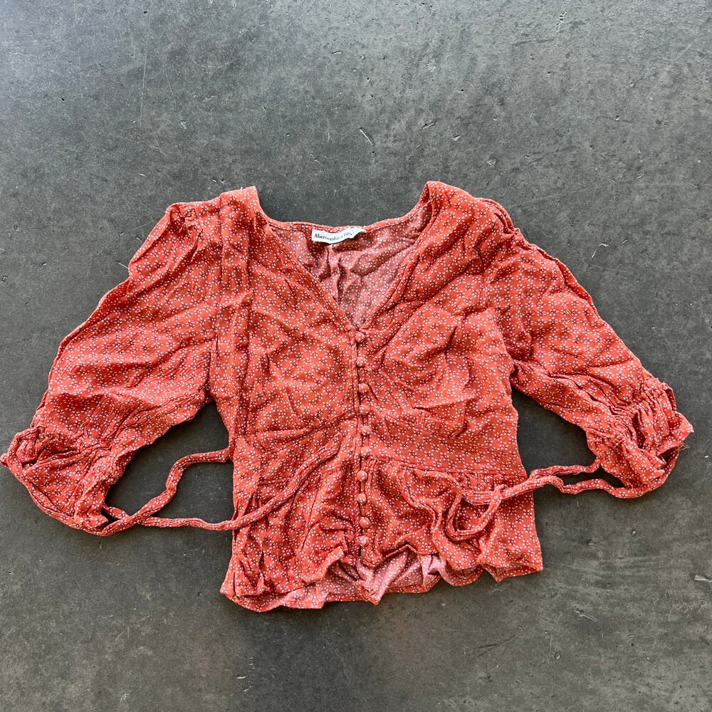 Vintage Y2K Abercrombie & Fitch Floral V-Neck Orange Blouse Women's Size Small